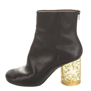 RARE Maison Margiela black Leather Ankle Boots with Gold Glitter Heel